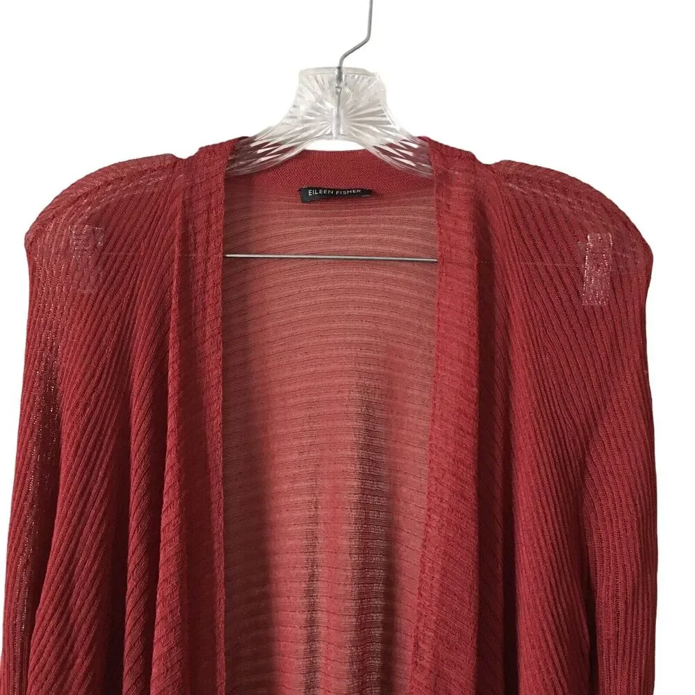 Eileen Fisher Women's Knit Top Cardigan Size M Red Sheer Long Sleeve Shawl - Picture 4 of 10